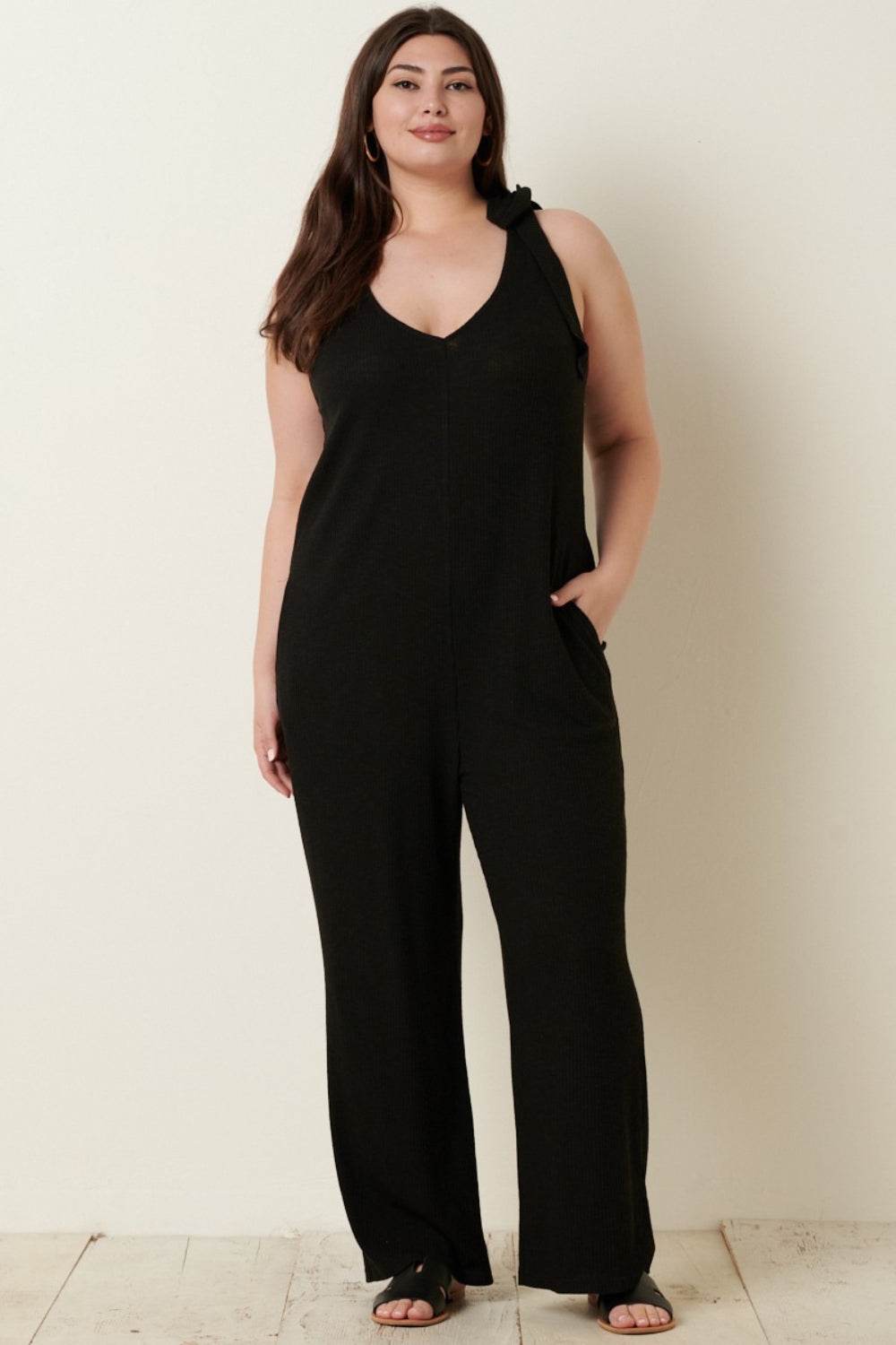 Mittoshop Rib Knit V-Neck Cross Back Jumpsuit - Shop Style & More | Fresh Looks, Everyday Deals & Free Shipping