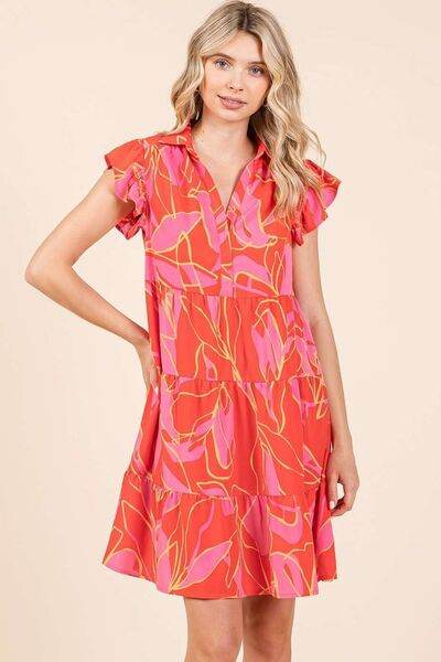 Mittoshop Leaf Print Ruffle Sleeve Tiered Mini Dress - Shop Style & More | Fresh Looks, Everyday Deals & Free Shipping