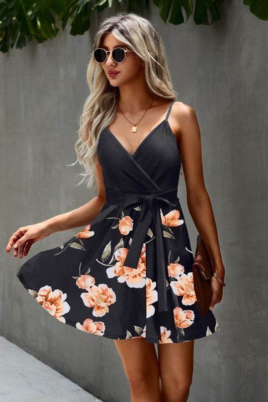Floral V Neck Spaghetti Strap Belted Cami Dress - Shop Style & More | Fresh Looks, Everyday Deals & Free Shipping
