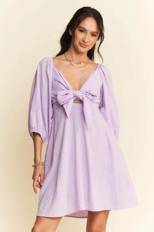 Davi & Dani Self-Tie Puff Sleeve Smocking Open Back Mini Dress - Shop Style & More | Fresh Looks, Everyday Deals & Free Shipping