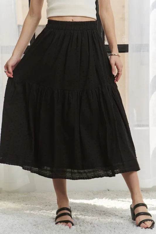 ADORA Elastic Waistband Tiered Midi Skirt - Shop Style & More | Fresh Looks, Everyday Deals & Free Shipping