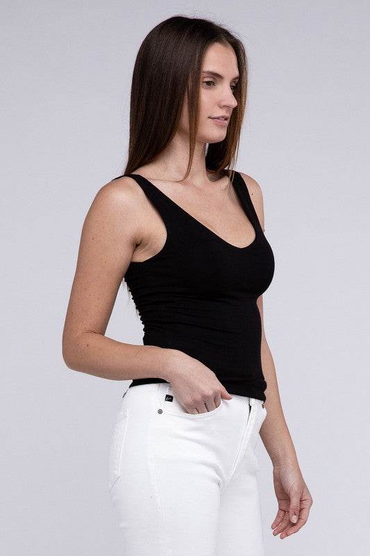 Premium Rayon Double Layered V-Neck Tank Top - Shop Style & More | Fresh Looks, Everyday Deals & Free Shipping