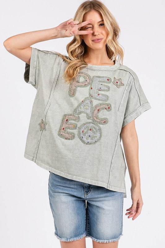 Mittoshop PEACE Round Neck Short Sleeve T-Shirt - Shop Style & More | Fresh Looks, Everyday Deals & Free Shipping