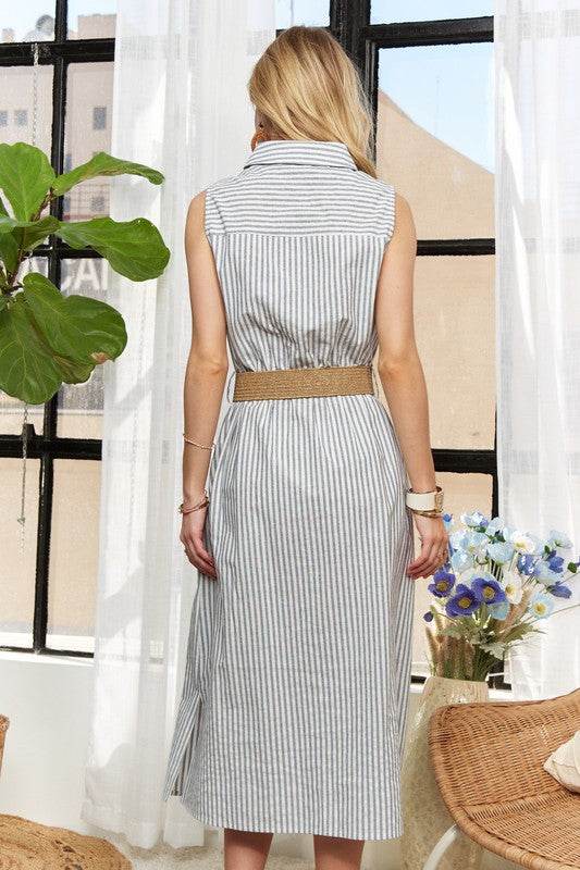 ADORA Striped Button Down Sleeveless Midi Dress - Shop Style & More | Fresh Looks, Everyday Deals & Free Shipping