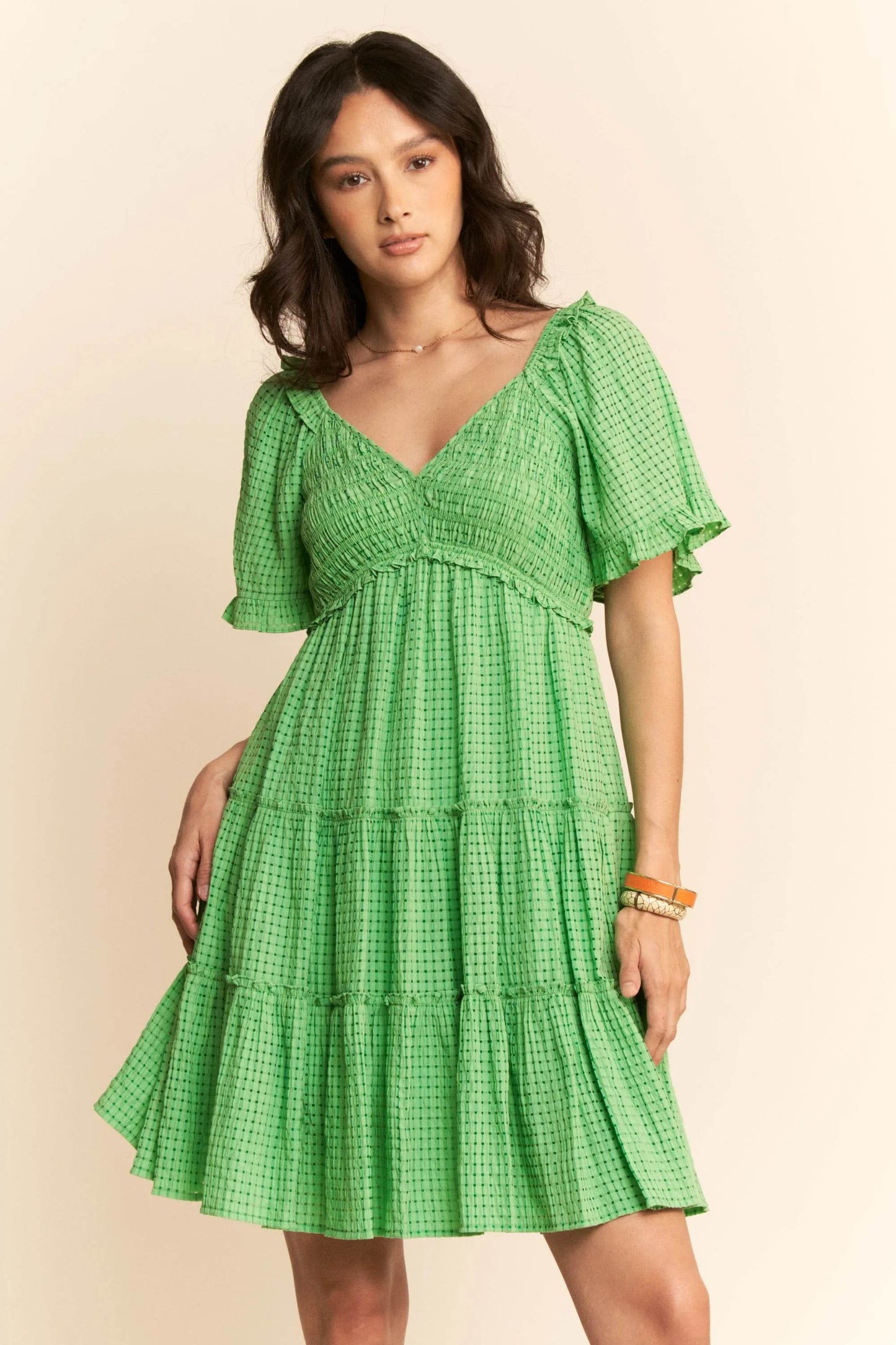 Davi & Dani Jacquard Checker Smocking Tiered Dress - Shop Style & More | Fresh Looks, Everyday Deals & Free Shipping