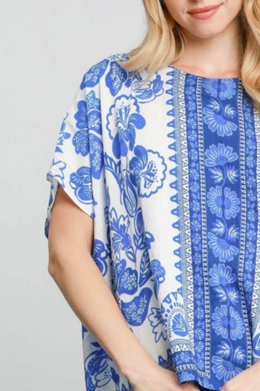 Umgee Full Size Floral Border Print Oversized Top Plus Size - Shop Style & More | Fresh Looks, Everyday Deals & Free Shipping