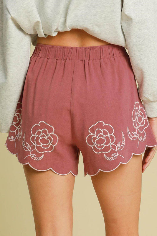 Umgee Full Size Linen Blend Shorts with Floral Embroidered Details Plus Size - Shop Style & More | Fresh Looks, Everyday Deals & Free Shipping