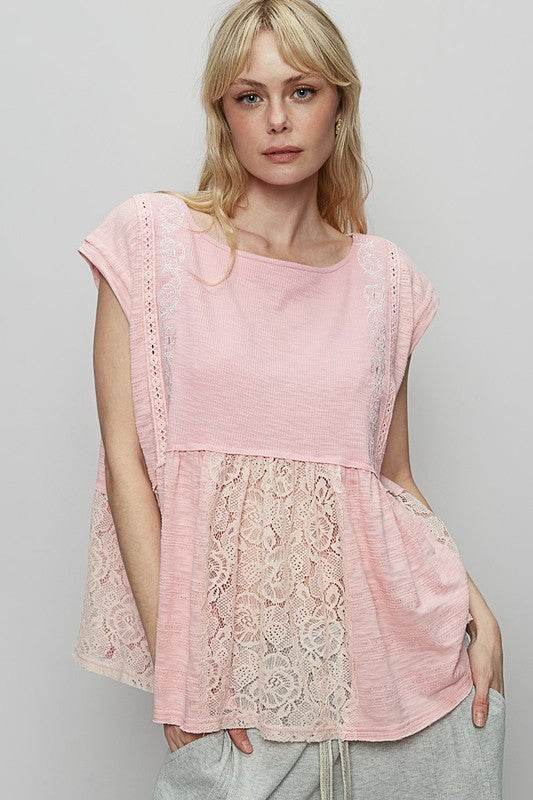 POL Embroidered Detail Boat Neck Cap Sleeve Lace Blouse - Shop Style & More | Fresh Looks, Everyday Deals & Free Shipping