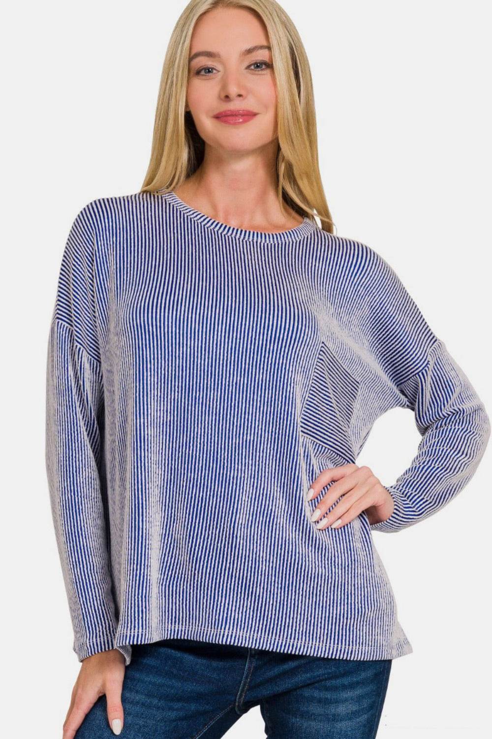 Zenana Ribbed Striped Long Sleeve T-Shirt - Shop Style & More | Fresh Looks, Everyday Deals & Free Shipping