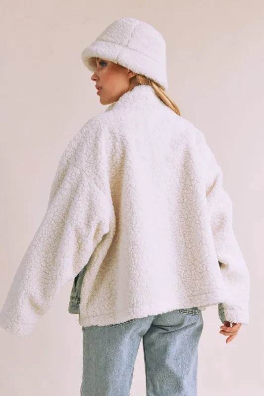 Aemi + Co Denim Washed Drop Shoulder Sherpa Fake Two Pieces Jacket - Shop Style & More | Fresh Looks, Everyday Deals & Free Shipping