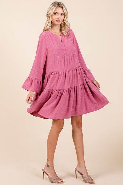 Mittoshop Tiered Notched Flare Sleeve Dress - Shop Style & More | Fresh Looks, Everyday Deals & Free Shipping