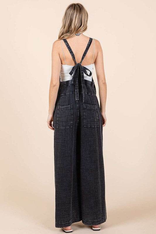 Mittoshop Textured Wide Leg Overalls Black - Shop Style & More | Fresh Looks, Everyday Deals & Free Shipping