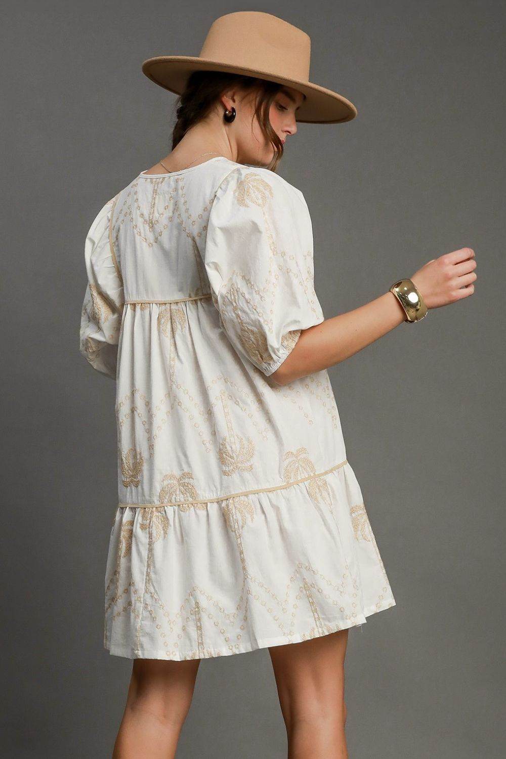 Umgee Full Size Embroidered Puff Sleeve Babydoll Dress Plus Size - Shop Style & More | Fresh Looks, Everyday Deals & Free Shipping