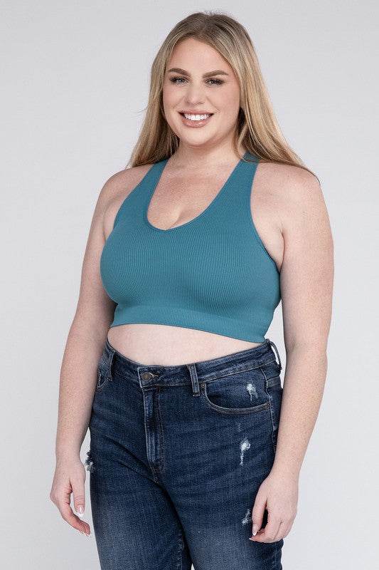 Plus Ribbed Cropped Racerback Tank Top - Shop Style & More | Fresh Looks, Everyday Deals & Free Shipping