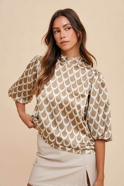 Annie Wear Tie Back Abstract Print Mock Neck Half Sleeve Blouse - Shop Style & More | Fresh Looks, Everyday Deals & Free Shipping