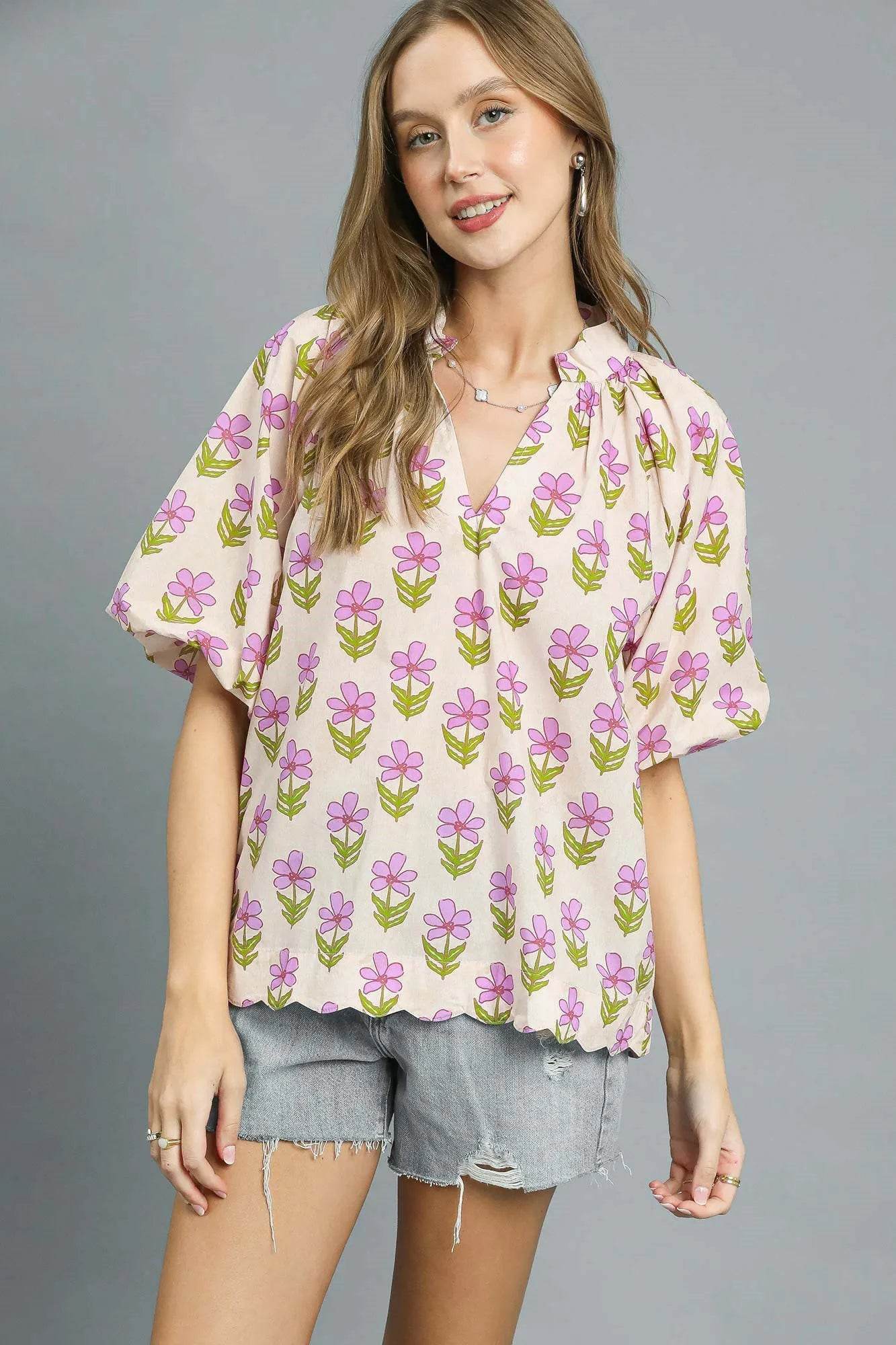 Umgee Floral Print Puff Sleeve Blouse - Shop Style & More | Fresh Looks, Everyday Deals & Free Shipping