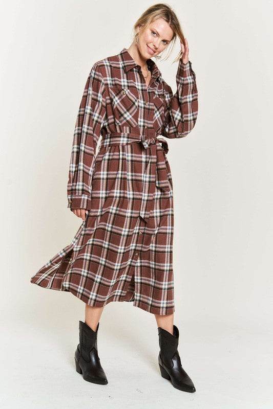 PLAID PRINT COLLAR LONG SHIRT DRESS PLUS - Shop Style & More | Fresh Looks, Everyday Deals & Free Shipping