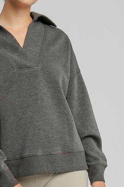 Umgee Johnny Collar Dropped Shoulder Sweatshirt - Shop Style & More | Fresh Looks, Everyday Deals & Free Shipping