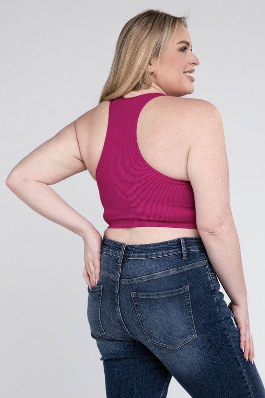 Plus Ribbed Cropped Racerback Tank Top - Shop Style & More | Fresh Looks, Everyday Deals & Free Shipping