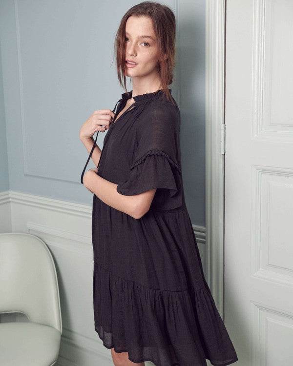 Ruffled neck tiered mini dress PLUS - Shop Style & More | Fresh Looks, Everyday Deals & Free Shipping