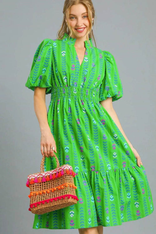 Umgee Printed Midi Dress with Ruffled Hem - Shop Style & More | Fresh Looks, Everyday Deals & Free Shipping