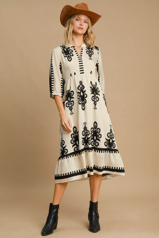Umgee Printed Notched Midi Dress - Shop Style & More | Fresh Looks, Everyday Deals & Free Shipping
