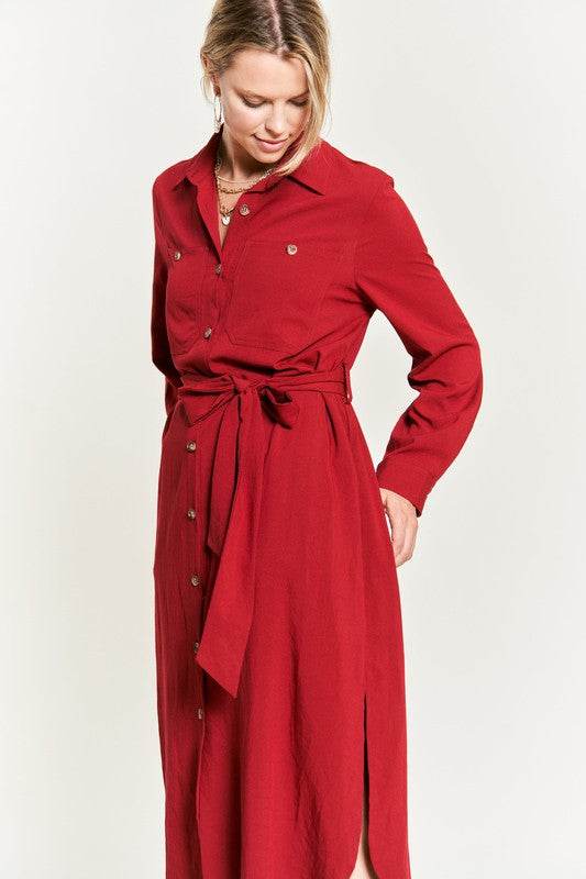 SOLID BUTTON DOWN BELTED LONG DRESS 30-545 - Shop Style & More | Fresh Looks, Everyday Deals & Free Shipping
