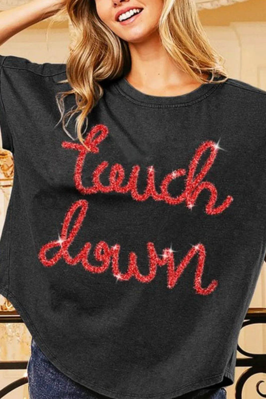 BiBi Touchdown Metallic Letter Vintage Washed Top - Shop Style & More | Fresh Looks, Everyday Deals & Free Shipping