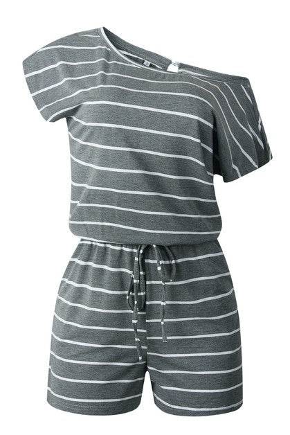 Striped Short Sleeve Drawstring Waist Romper - Shop Style & More | Fresh Looks, Everyday Deals & Free Shipping
