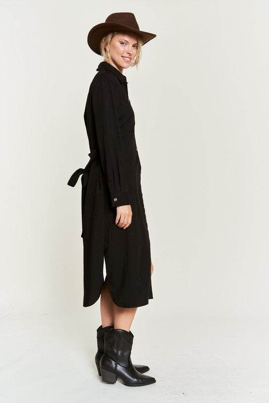 SOLID BUTTON DOWN BELTED LONG DRESS 30-545 - Shop Style & More | Fresh Looks, Everyday Deals & Free Shipping
