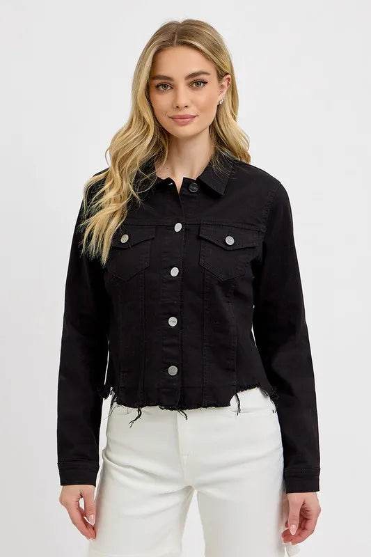 RISEN Full Size Irregular Fray Hem Button Up Denim Jacket Plus Size - Shop Style & More | Fresh Looks, Everyday Deals & Free Shipping