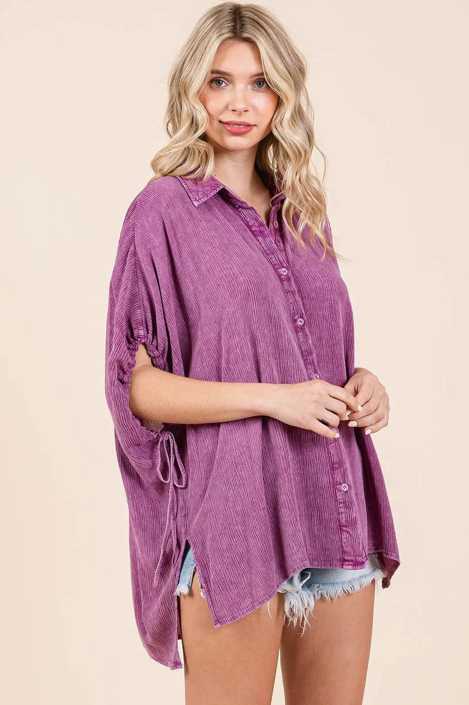 Mittoshop Mineral Wash Loose Fit Button Down Shirt - Shop Style & More | Fresh Looks, Everyday Deals & Free Shipping