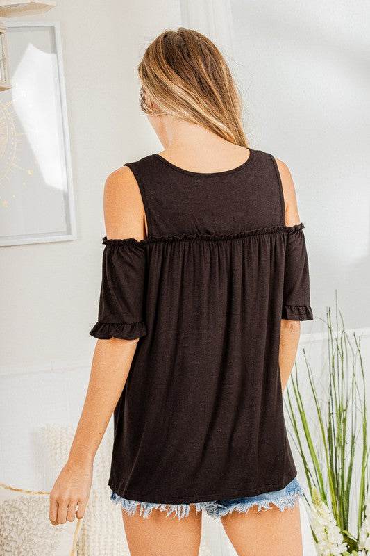 Heimish Full Size Frill Round Neck Cold Shoulder T-Shirt Plus Size - Shop Style & More | Fresh Looks, Everyday Deals & Free Shipping