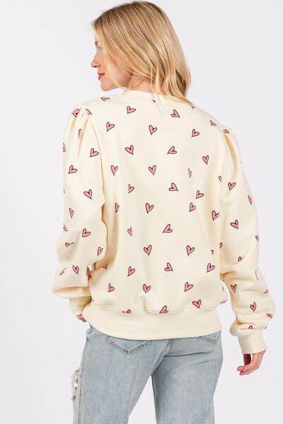 SAGE + FIG Heart Printed Contrast Long Sleeve Sweatshirt - Shop Style & More | Fresh Looks, Everyday Deals & Free Shipping