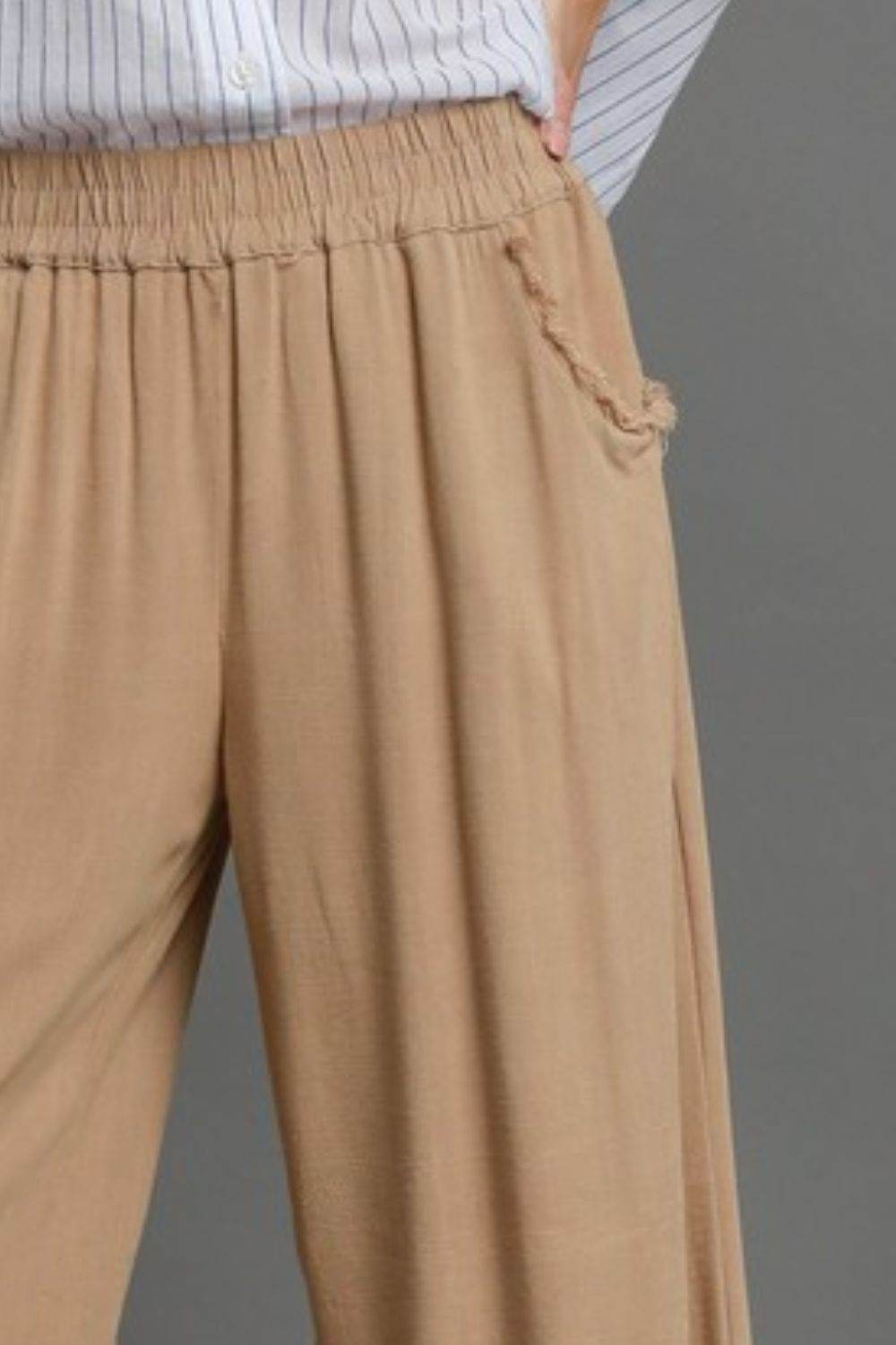 Umgee Full Size Linen Blend Elastic Waistband Wide Leg Pants Plus Size - Shop Style & More | Fresh Looks, Everyday Deals & Free Shipping