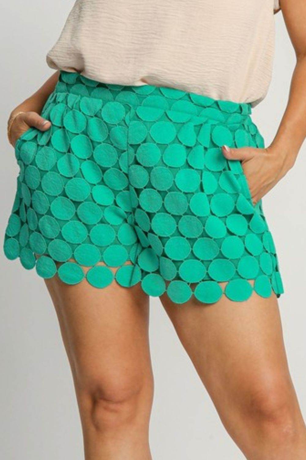 Umgee Full Size Polka Dot Lace Shorts Plus Size - Shop Style & More | Fresh Looks, Everyday Deals & Free Shipping