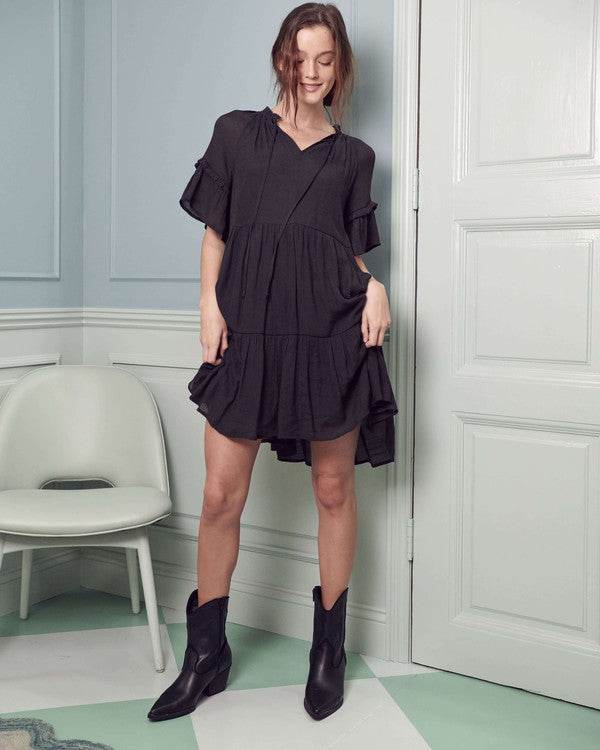 Ruffled neck tiered mini dress PLUS - Shop Style & More | Fresh Looks, Everyday Deals & Free Shipping