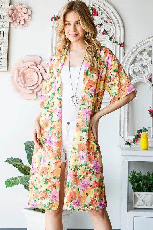 Heimish Full Size Half Sleeve Multi Color Floral Open Cardigan Plus Size - Shop Style & More | Fresh Looks, Everyday Deals & Free Shipping