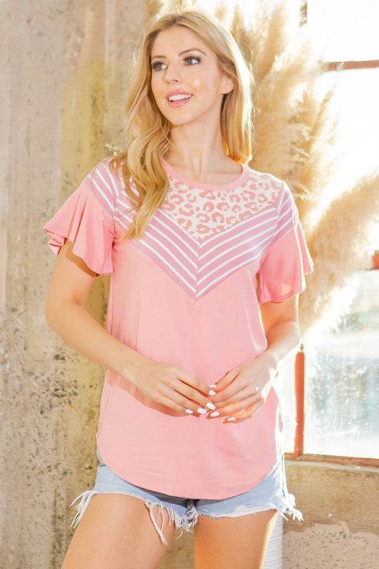 Multi Fabric Contrast Ruffle Sleeve Knit Top - Shop Style & More | Fresh Looks, Everyday Deals & Free Shipping