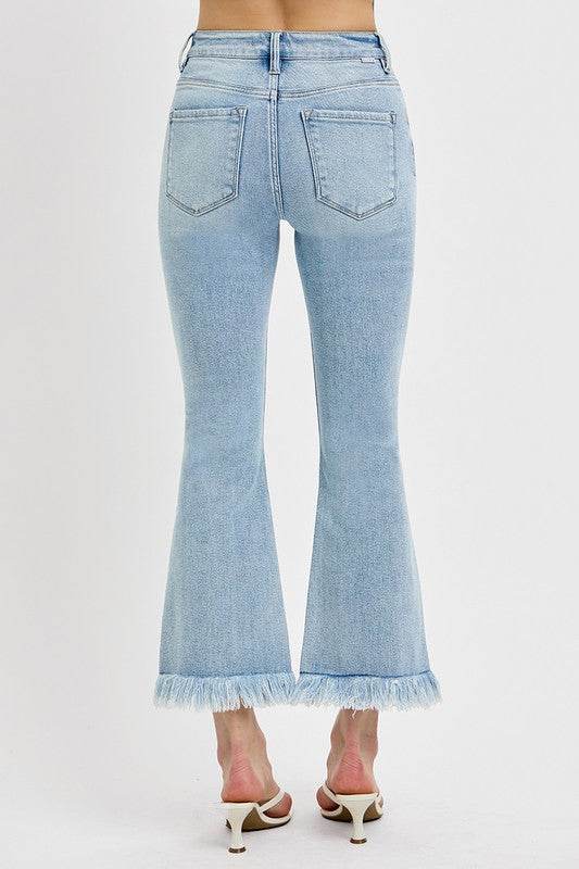 RISEN Full Size Raw Hem Distressed Cropped Flare Jeans Plus Size - Shop Style & More | Fresh Looks, Everyday Deals & Free Shipping