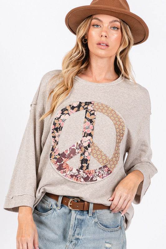 SAGE + FIG Floral Peace Patch Round Neck Top - Shop Style & More | Fresh Looks, Everyday Deals & Free Shipping