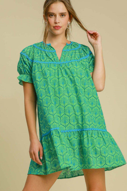Umgee Full Size Eyelet Mini Dress With Ric Rac Trim Plus Size - Shop Style & More | Fresh Looks, Everyday Deals & Free Shipping