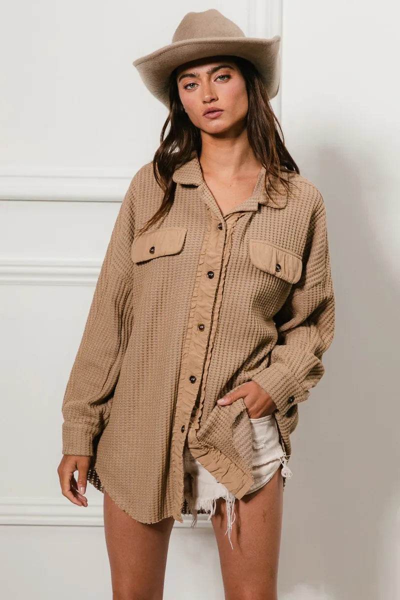 BiBi Heavy Waffle Oversized Shacket - Shop Style & More | Fresh Looks, Everyday Deals & Free Shipping