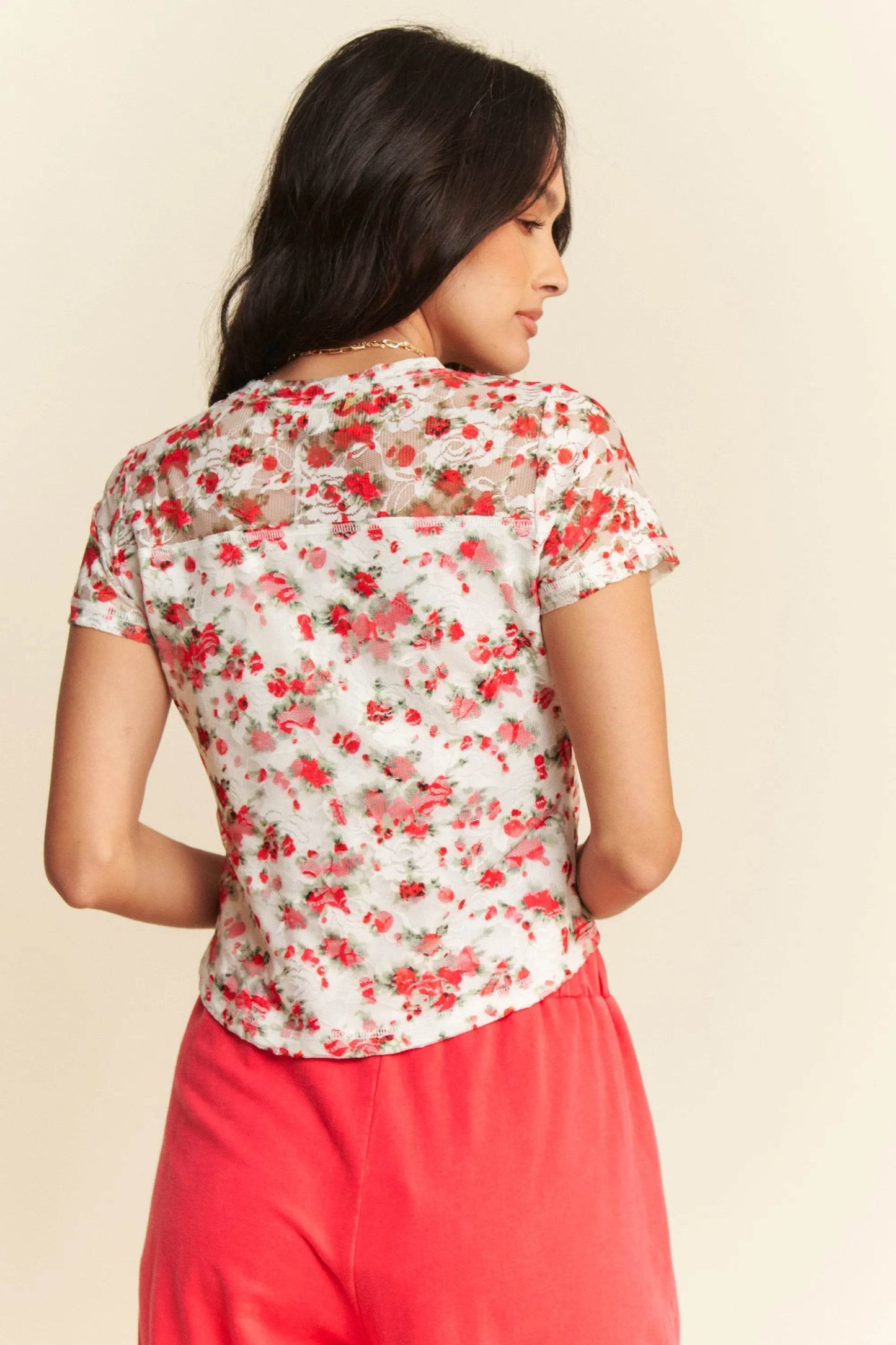 Davi & Dani Ribbon Short Sleeve Layered Mesh Top - Shop Style & More | Fresh Looks, Everyday Deals & Free Shipping