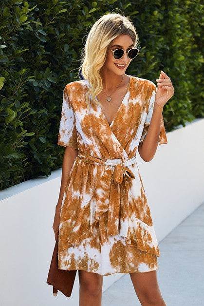 Tie Dye Swiss Dot V Neck Wrap Dress - Shop Style & More | Fresh Looks, Everyday Deals & Free Shipping