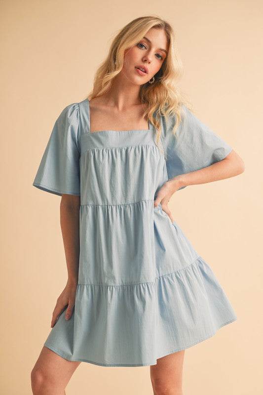 Aemi + Co Square Neck Half Sleeve Tiered Dress - Shop Style & More | Fresh Looks, Everyday Deals & Free Shipping