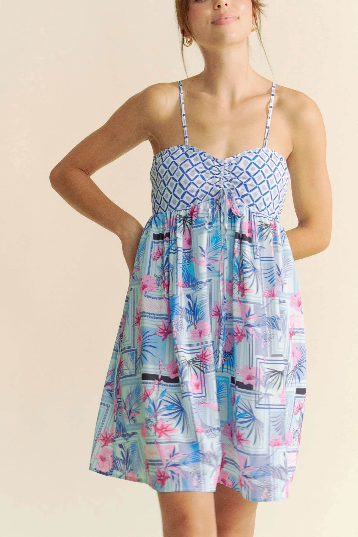 Davi & Dani Tropical Floral Geo Print Tie Back Tube Top Romper - Shop Style & More | Fresh Looks, Everyday Deals & Free Shipping