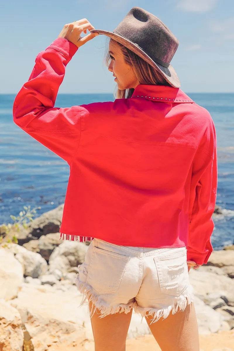 BiBi Rhinestone Fringe with Studed Collar Jacket - Shop Style & More | Fresh Looks, Everyday Deals & Free Shipping