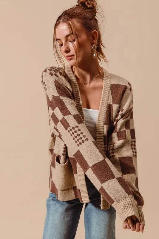 SO ME Checkered Open Front Cardigan with Pockets - Shop Style & More | Fresh Looks, Everyday Deals & Free Shipping