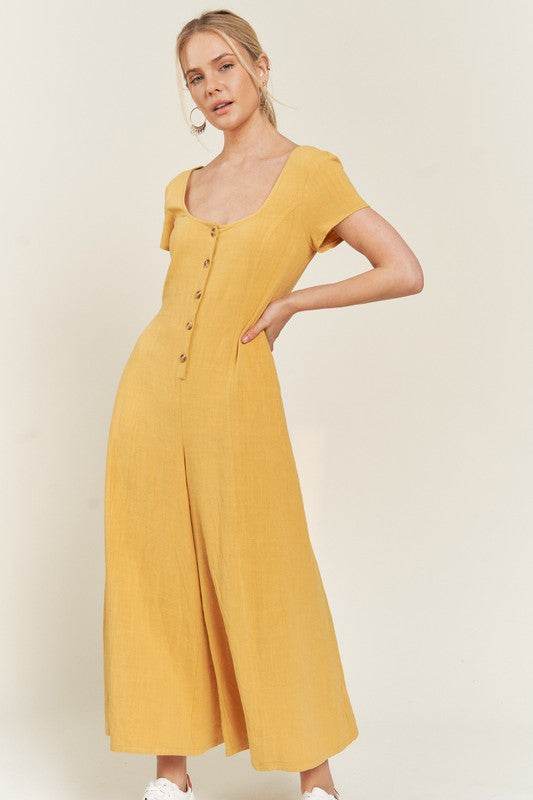 LINEN BUTTON DOWN JUMPSUIT - Shop Style & More | Fresh Looks, Everyday Deals & Free Shipping